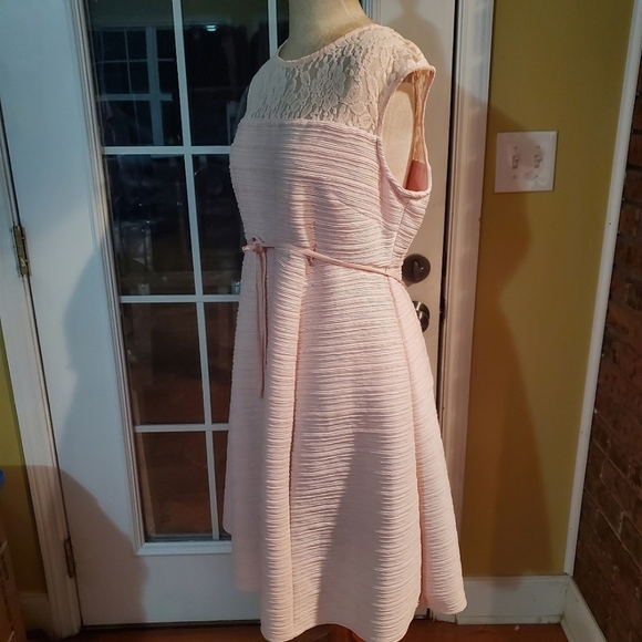 NWOT MOTHERHOOD PINK SLEEVELESS SHIFT DRESS W/LACE TOP/FULLY LINED/SIZE LARGE - Picture 1 of 12